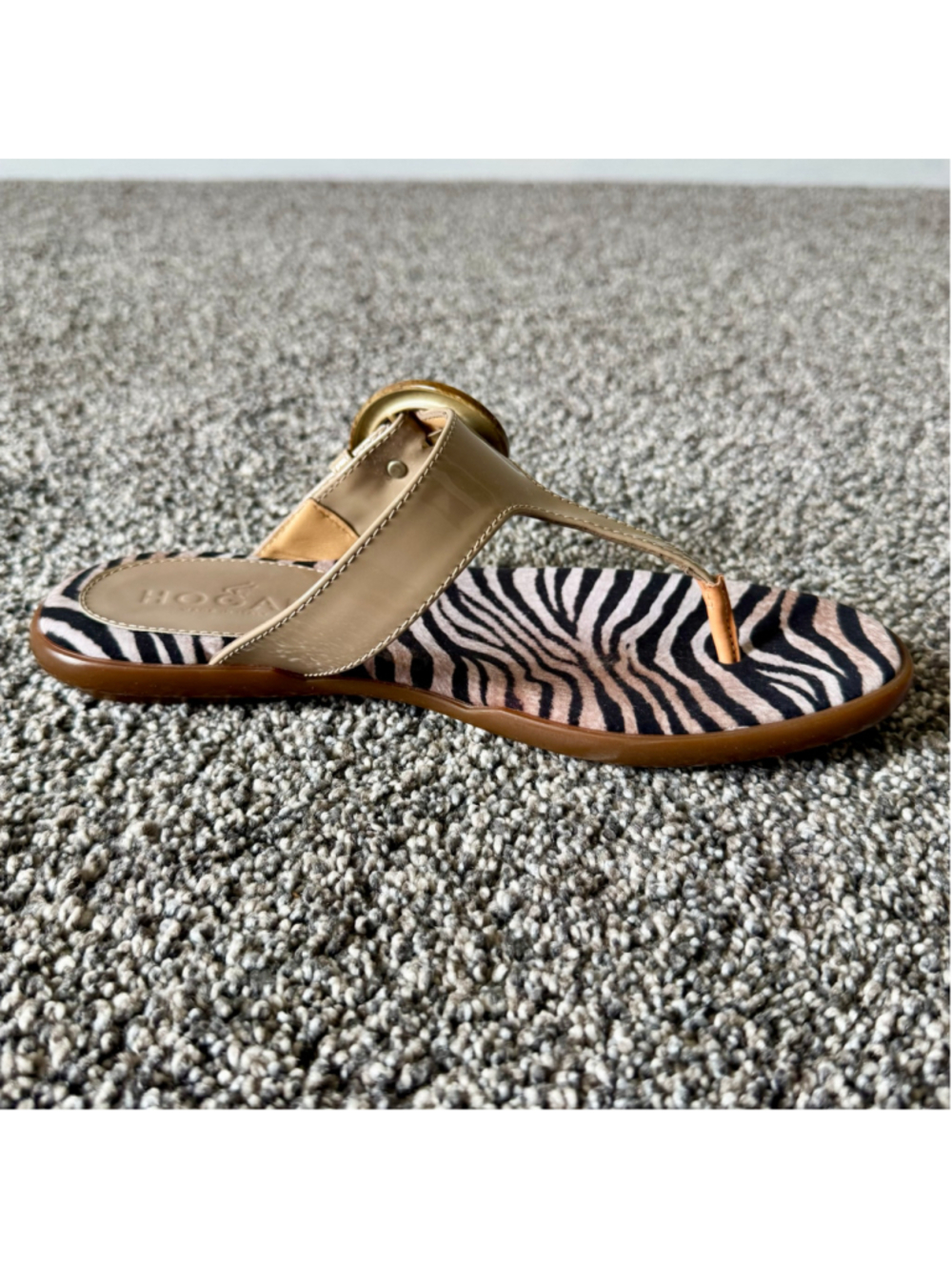 Women's Hogan Patent Leather Ibiza Sandals Zebra Footbed Tortoiseshell Buckle 36 - Picture 6 of 13